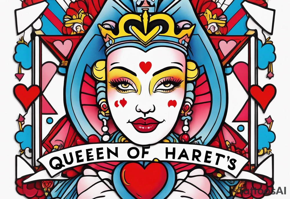 queen of hearts - tom sachs and kaws inspiration - on forearm - with text saying queen starleen tattoo idea