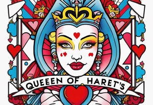 queen of hearts - tom sachs and kaws inspiration - on forearm - with text saying queen starleen tattoo idea