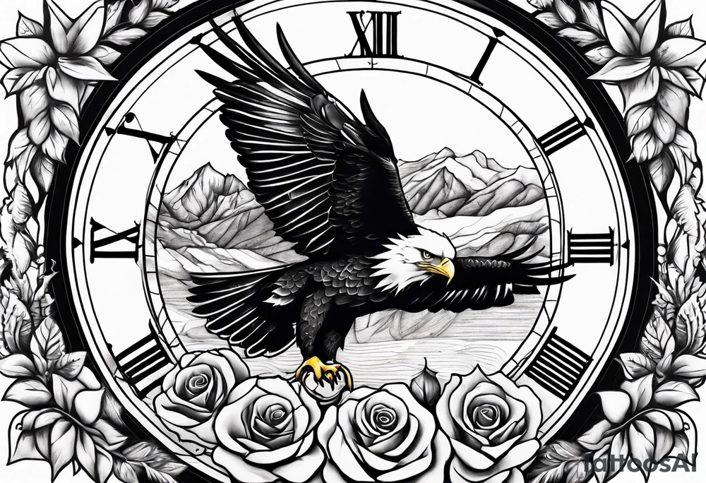 eagle, rose, clock , love tattoo idea