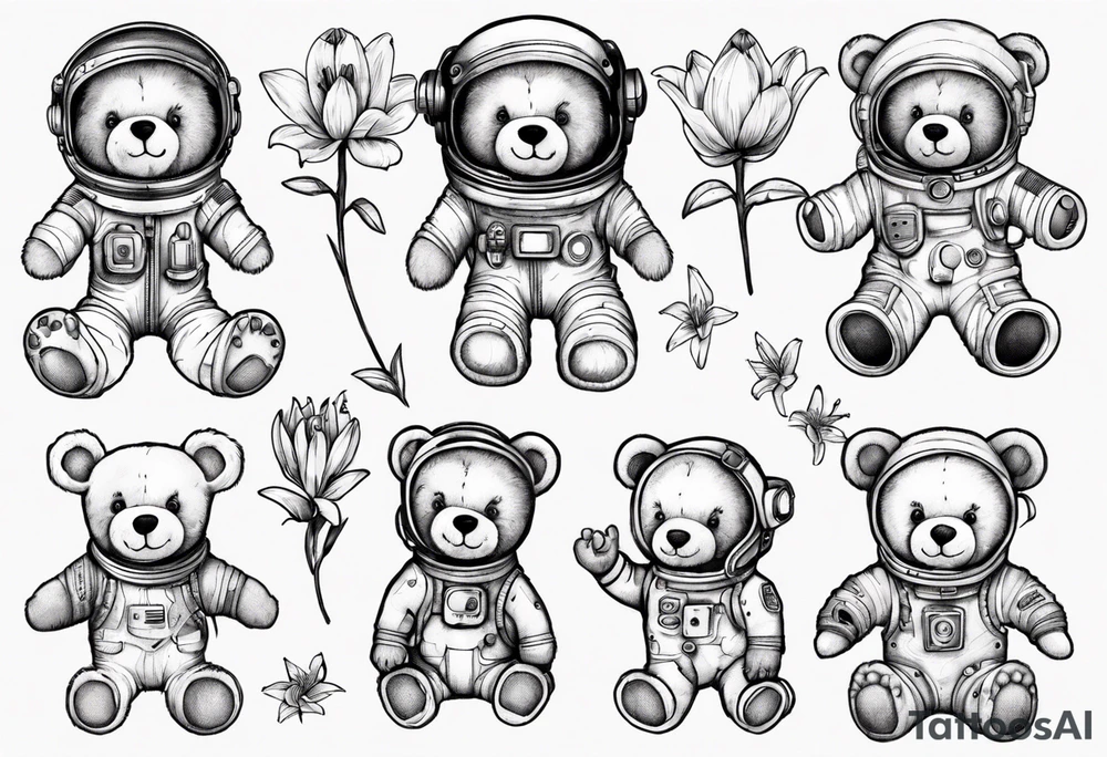 Teddy bear Lily astronaut tattoo idea