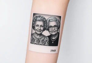 polaroid picture with two of my grandmas who passed away and they both were born in 1958 tattoo idea