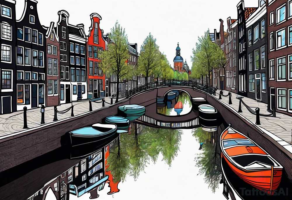 Amsterdam buildings and canal featuring animals in galaxy colours featuring glass tattoo idea