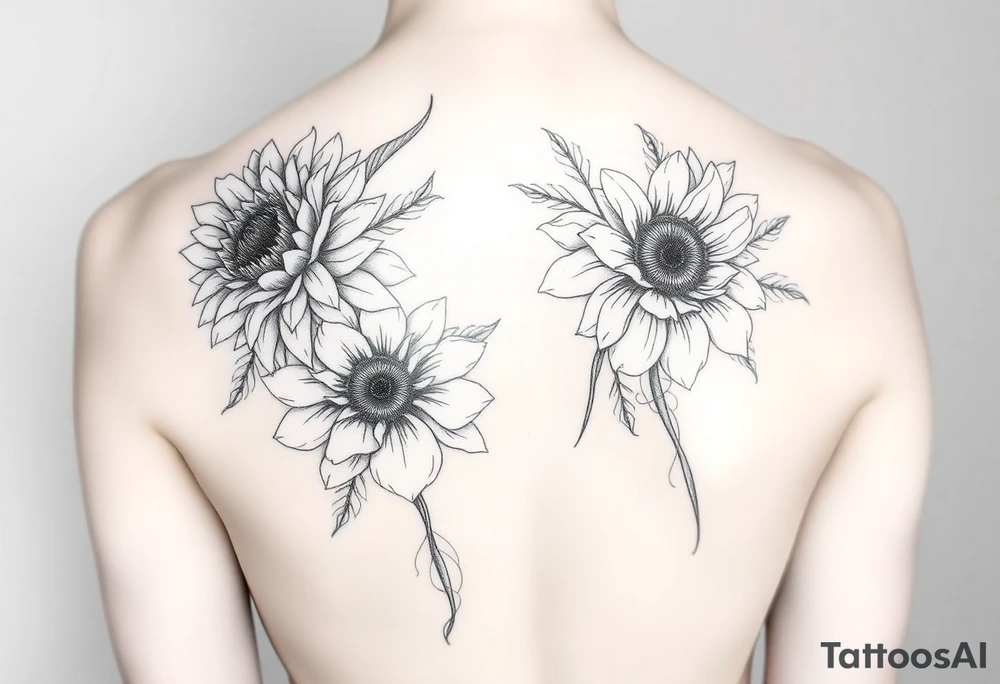 Floral sunflowers, Peony’s, cherry blossoms and Delilah’s. tattoo idea