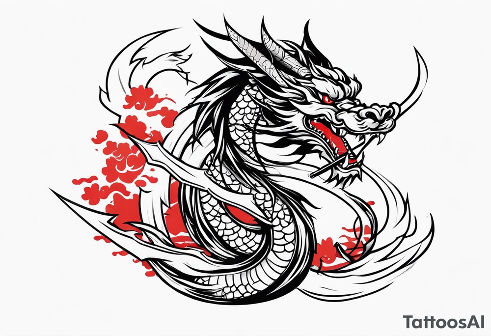 Japanese Dragon with a katana sword tattoo idea