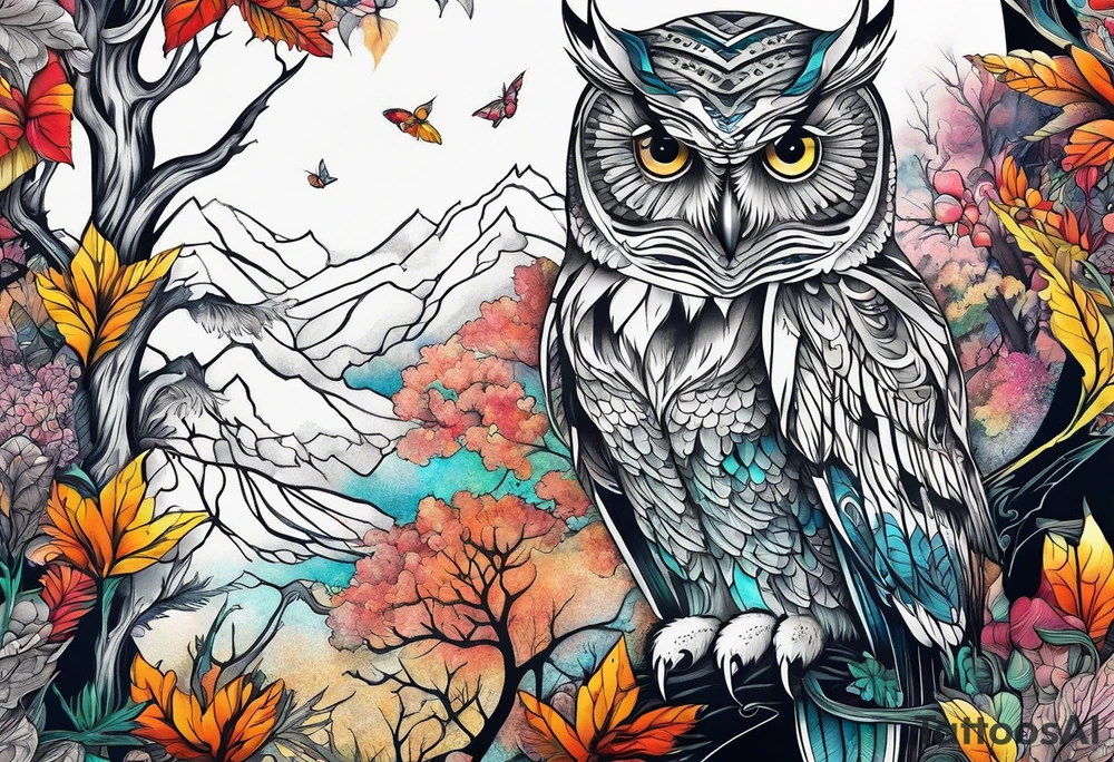 owl forest tattoo idea