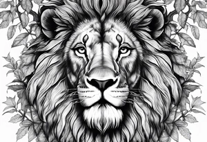 The lion of Judah, which is Jesus Christ, is tied and intertwined within a maple tree. Incorporate a cross as well tattoo idea