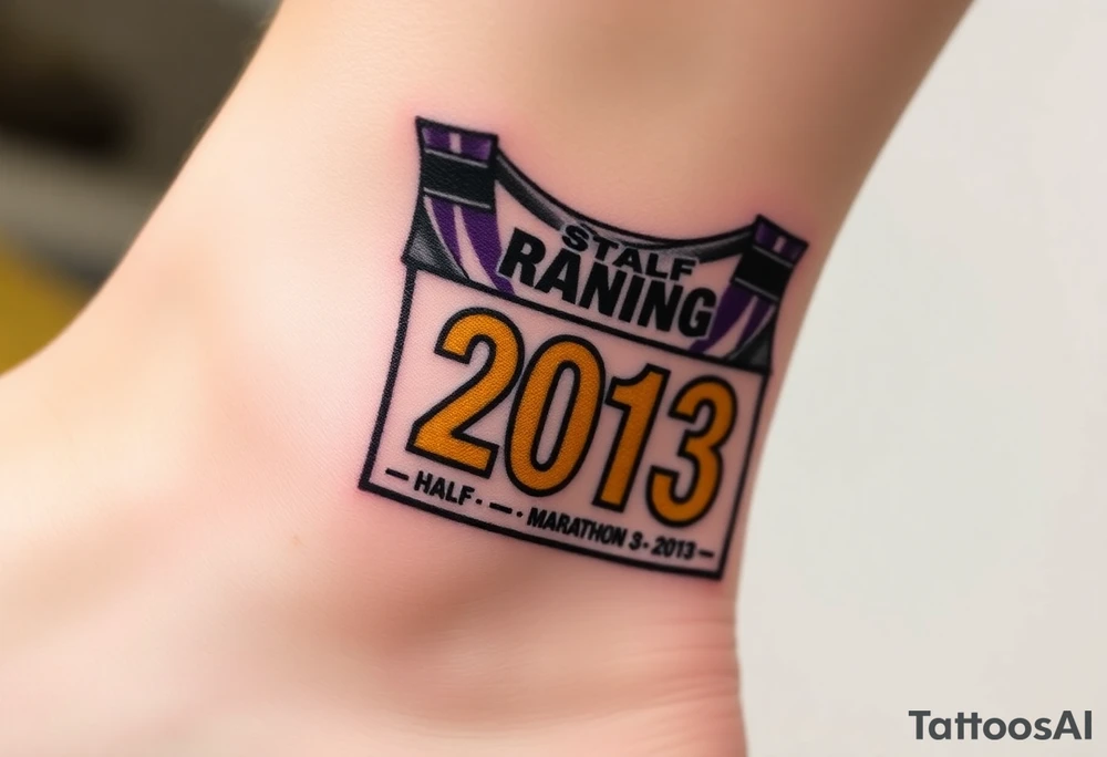 Racing half marathon bib 2013 purple and gold running safety pins running tattoo idea