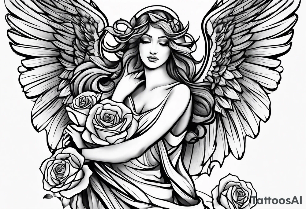 angel, roses, name MARTINA tattoo idea
