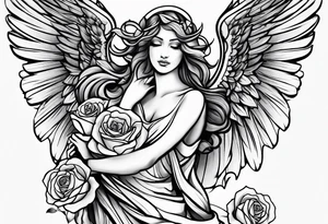angel, roses, name MARTINA tattoo idea