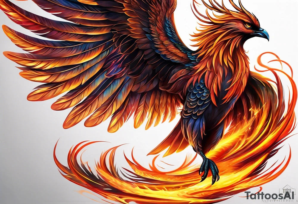 russian firebird phoenix in-flight with very long fancy tail "Isaiah 43: 18-19" tattoo idea