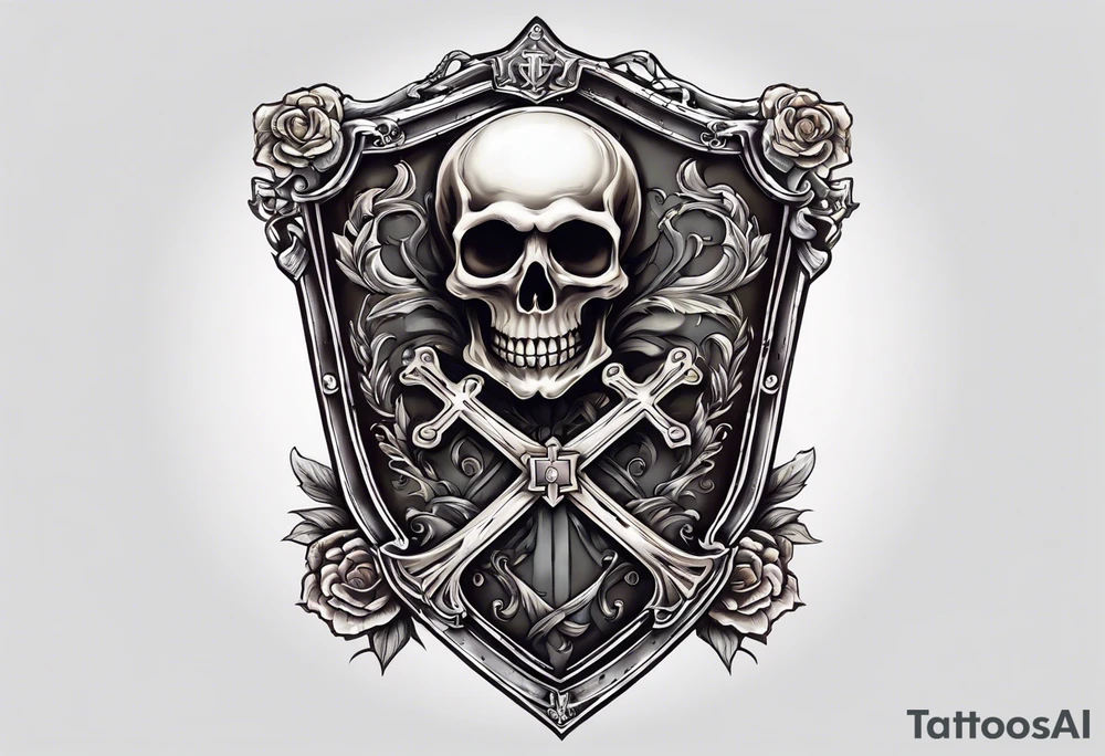skeleton holding a shield with a cross on it tattoo idea