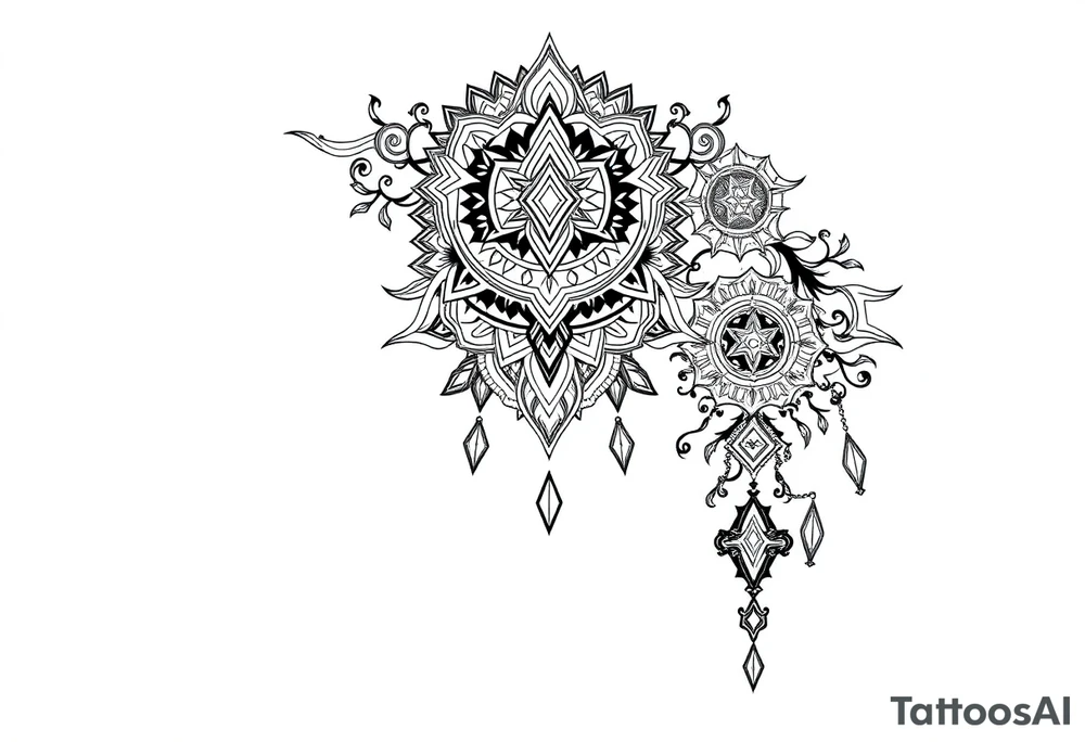 long ornament shaman style mytical with ancient rhyme tattoo idea