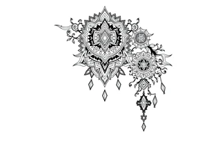 long ornament shaman style mytical with ancient rhyme tattoo idea