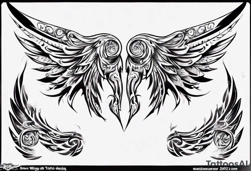 Wings with the dates (1) 09/12/2012 and (2) 24/10/2023 in between the wings tattoo idea