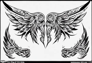 Wings with the dates (1) 09/12/2012 and (2) 24/10/2023 in between the wings tattoo idea