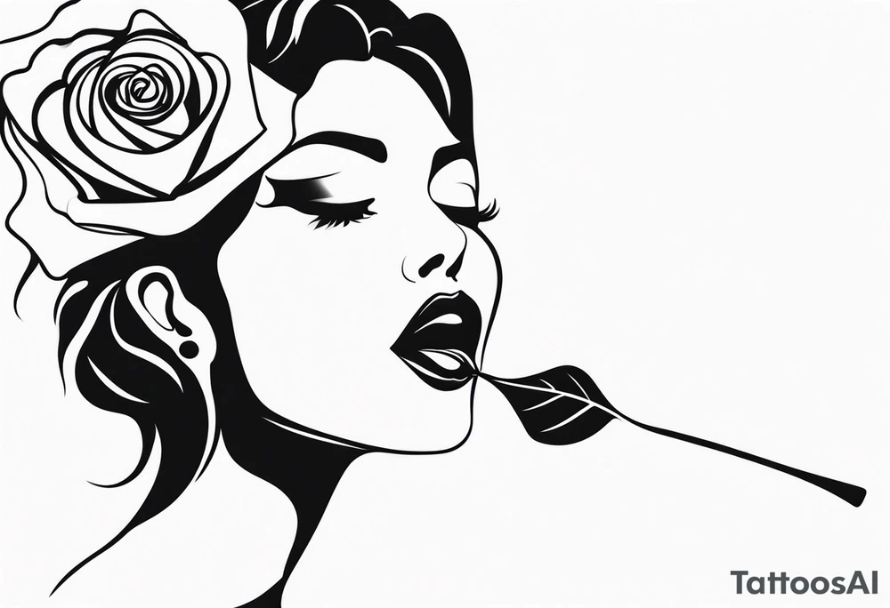 long stem spanish rose in mouth tattoo idea