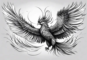 asian elegant long feathered phoenix
in flight tattoo idea
