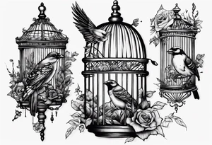 highly detailed bird ecscaping from bird cage tattoo idea