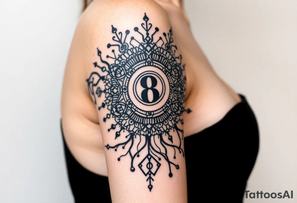 Bio-Mechanical internal computer, binary code, symbolism for 6 kids, 5 boys and youngest is a girl tattoo idea