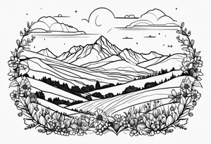 delicate fine line and small. Hills with Texas wildflowers tattoo idea