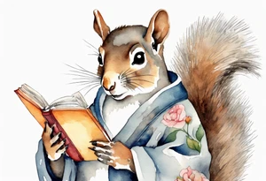 a grey squirrel dressed in a tunic holding a closed book tattoo idea