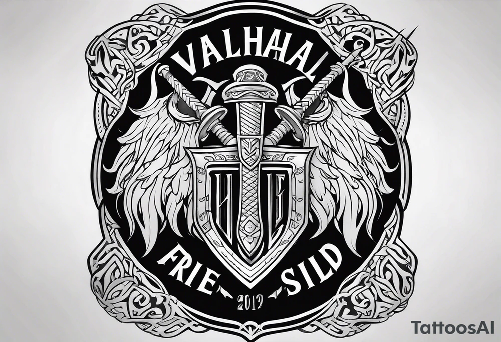 Valhalla shield fire sword tattoo idea