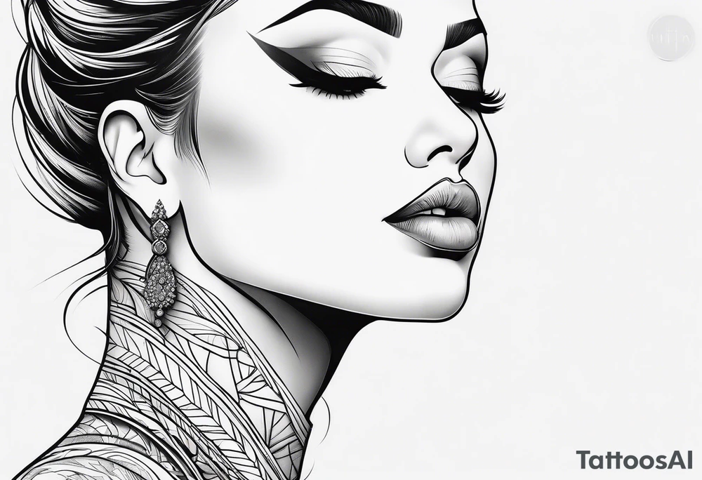 Thin lines of a women side faces tattoo idea