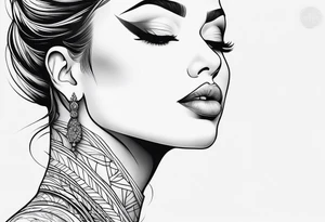 Thin lines of a women side faces tattoo idea