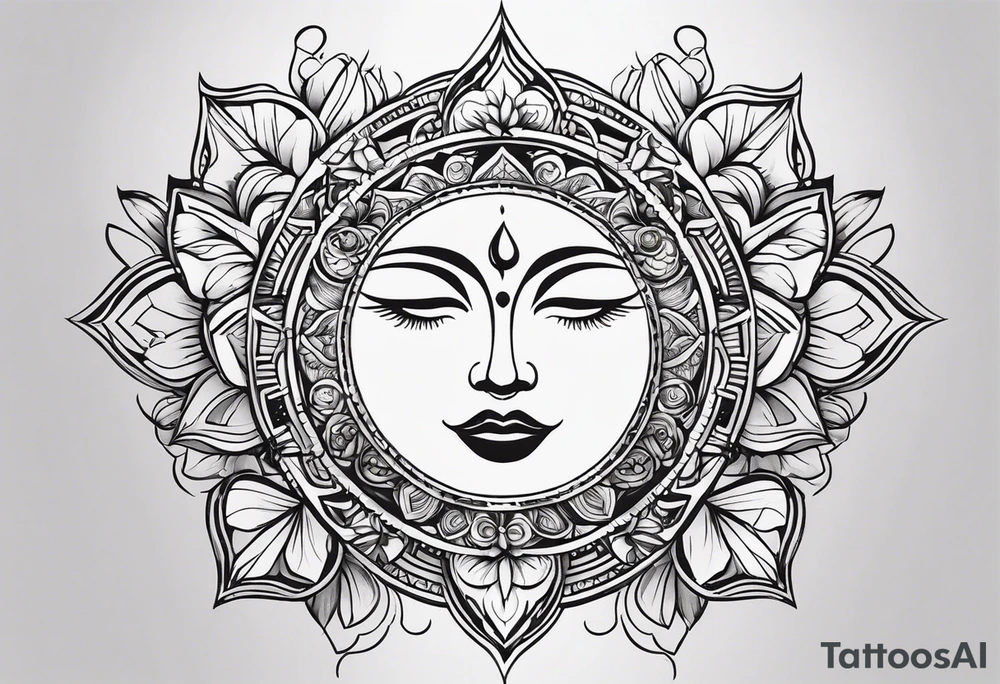 Design a sleeve arm tattoo that symbolizes power, peace and love with the sun and moon and with flowers and butterflies but also shows masculinity. I want to see spirituality and chakra symbols tattoo idea