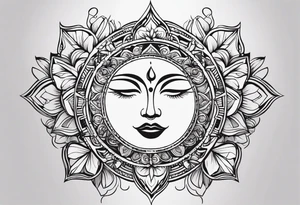 Design a sleeve arm tattoo that symbolizes power, peace and love with the sun and moon and with flowers and butterflies but also shows masculinity. I want to see spirituality and chakra symbols tattoo idea