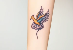 A phoenix flying out of a brain colorful tattoo idea