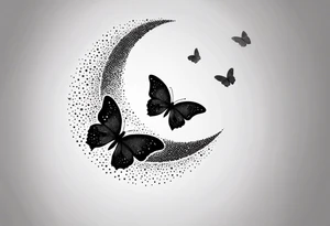 Half moon decorated with butterflies tattoo idea