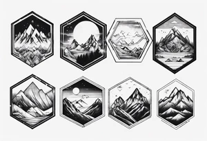 A hexagon with mountains extending beyond the boundary of the figure tattoo idea