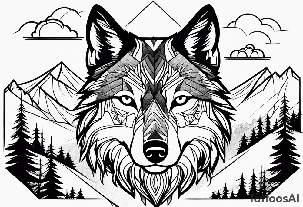 Mountains, wolf eyes underneath tattoo idea