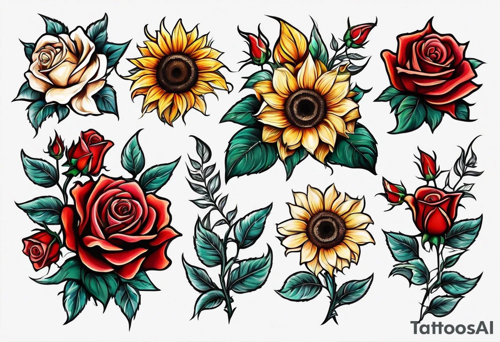 flower rose , sunflower, tattoo idea