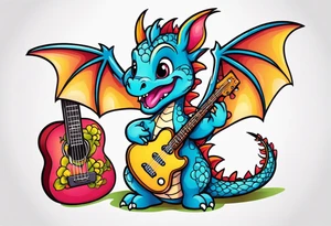 baby dragon with guitar tattoo idea