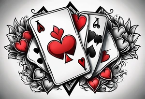 8 aces, overlapping in a row, first two faded/broken aces of hearts tattoo idea