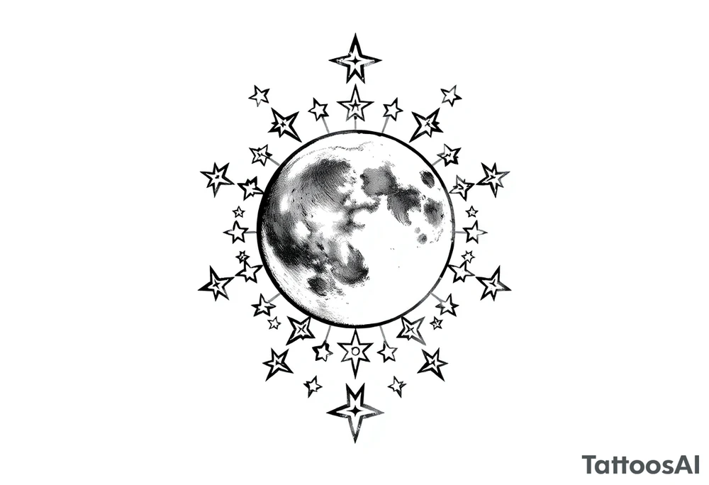 1x10^23 surrounded by cascade of stars and moon tattoo idea