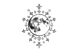 1x10^23 surrounded by cascade of stars and moon tattoo idea