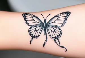 ethereal butterfly with flowing silk ribbons in moonlight tattoo idea