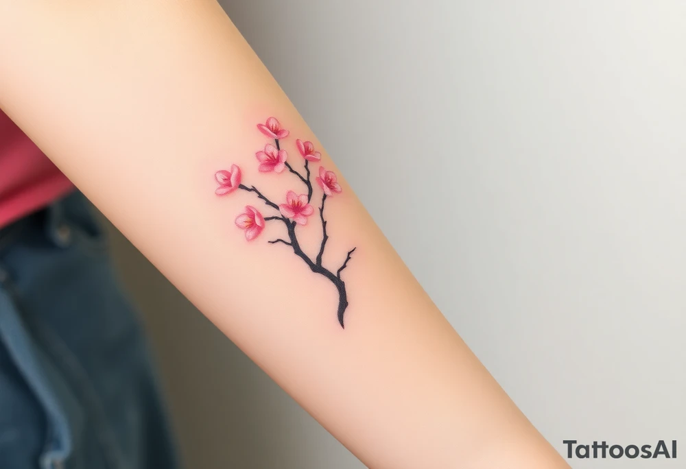 A delicate cherry blossom tree with soft pink petals, representing beauty, life, and fleeting yet precious family moments tattoo idea