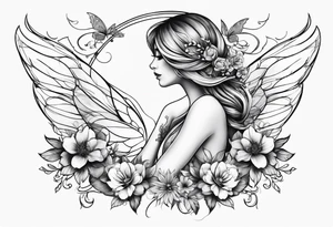 Flying Fairy with flowers tattoo idea