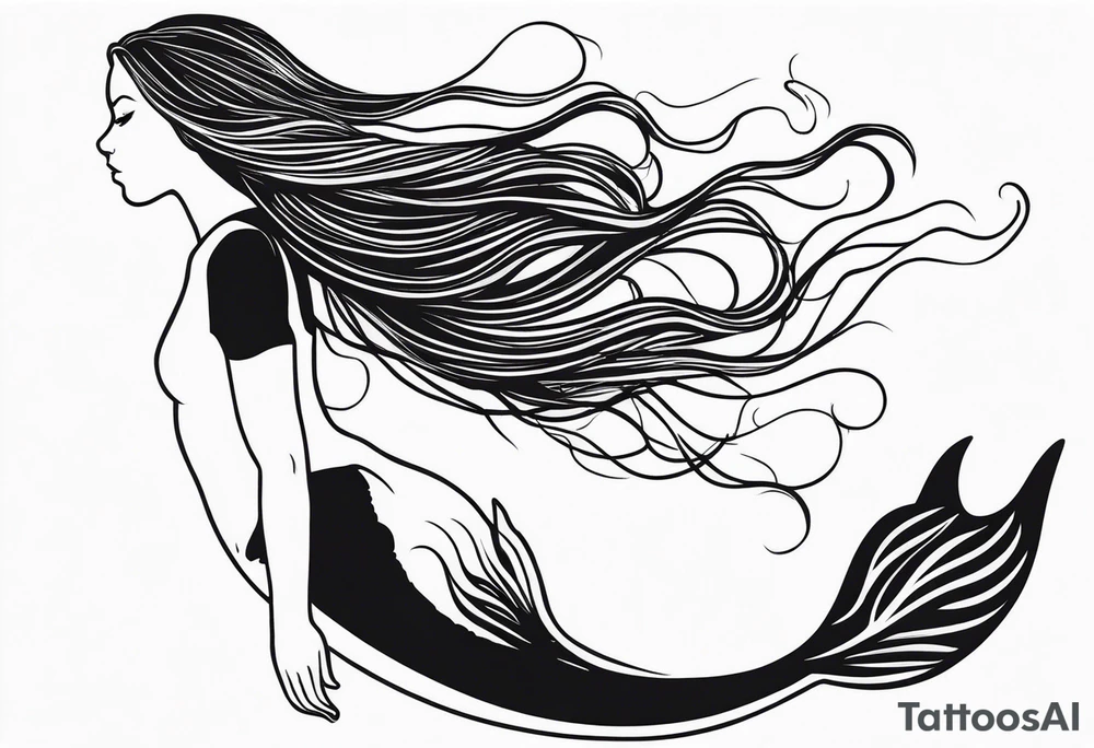 mermaid, long hair, diving like a dolphin face in profile tattoo idea