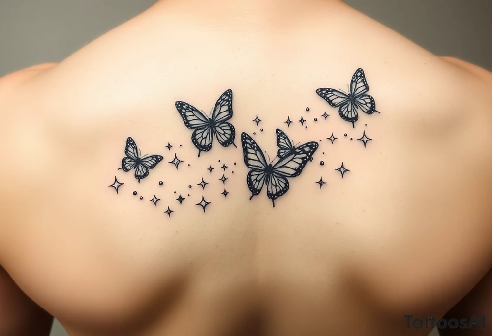 Trail of butterflies with pixie dust and shiny stars tattoo idea