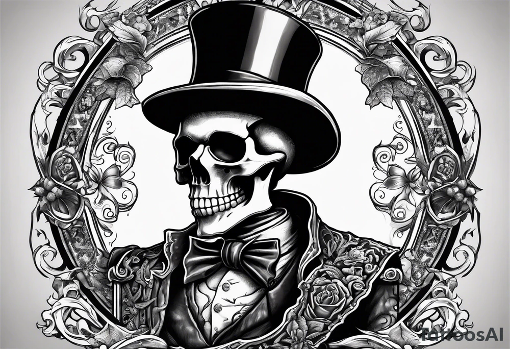 old time skeleton wearing a top hat holding a holy bible tattoo idea