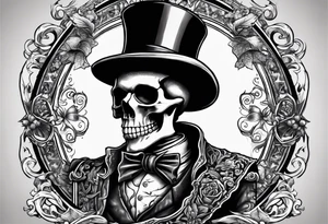 old time skeleton wearing a top hat holding a holy bible tattoo idea