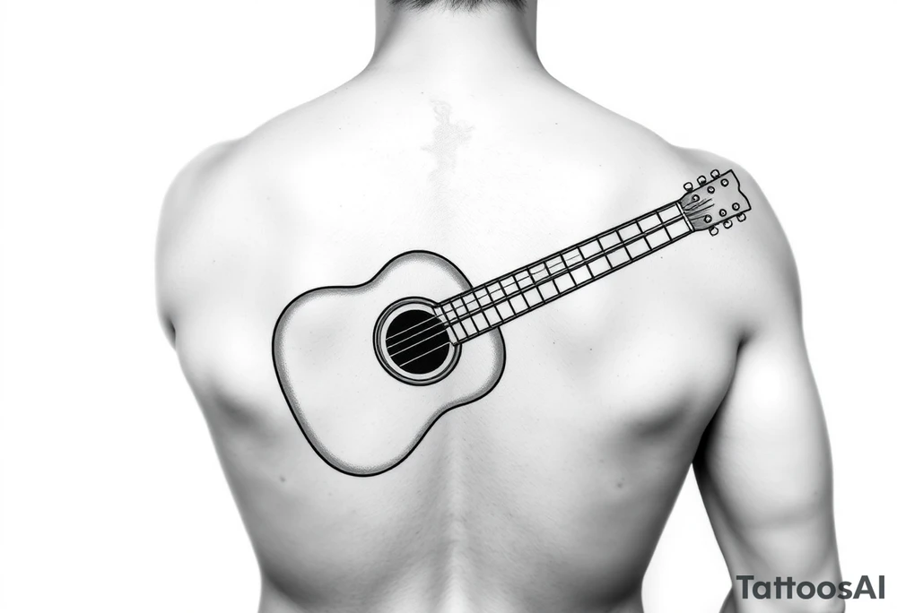 Line traditional American acoustic guitar tattoo idea