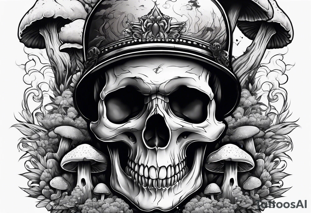 Skull with mushroom cloud tattoo idea