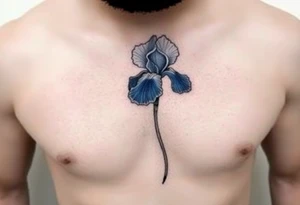 Single blue iris flower in the style of Van Gogh. One petal falling and one upright. On stomach. tattoo idea