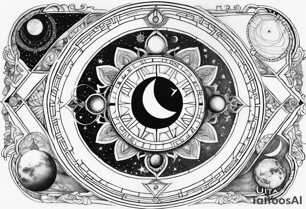 Astrology, Cancer & Aquarius, Natal Chart, vision, yin yang, the moon, the sun, Uranus, Pluto, spiritual third eye, mystical armband tattoo idea